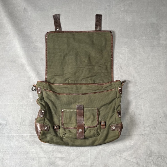 Will Leather Goods Hooper Olive Canvas & Brown Leather Messenger Bag - Picture 2 of 10